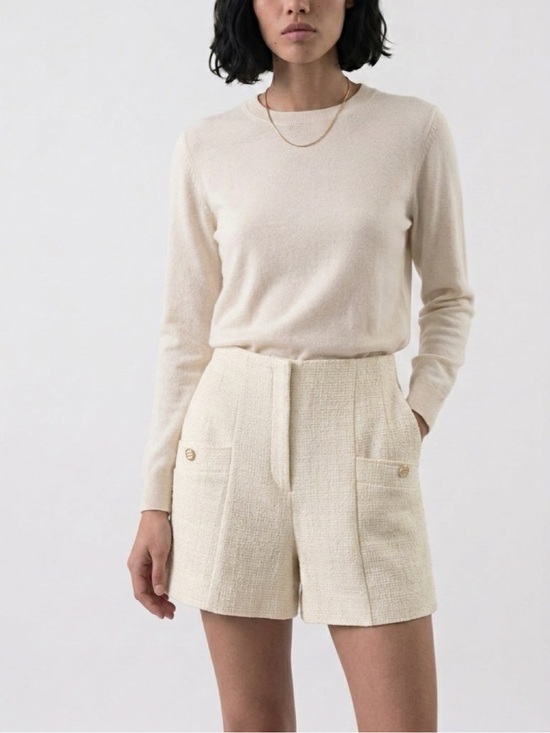 Sandro Pants - Sandro Cream Textured High-Waist Shorts